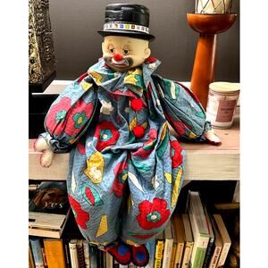Vintage Clown Emmett Kelly Shelf-Chair Sitter-Sad Hobo-Wood Base-Large 27" Tall